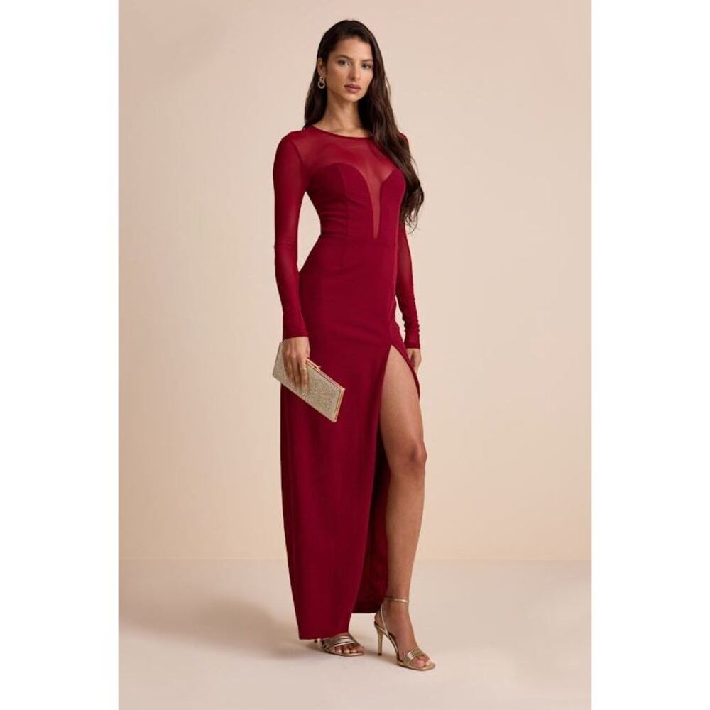 Lulus Impeccable Mystique Burgundy Long Sleeve Maxi Dress Red - Size L